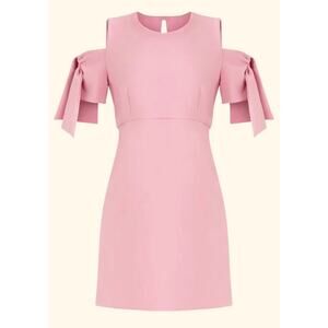 Milly New York Light Pale Pink Dress Cold-Shoulder Bow Sleeve Tie 4 Made USA